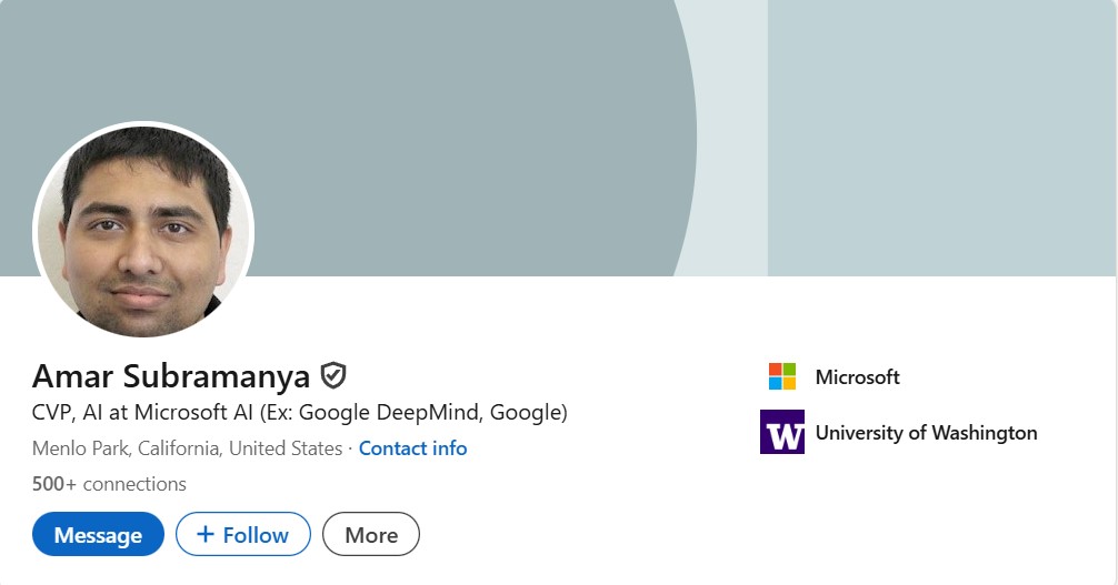 Amar Subramanya's LinkedIn profile