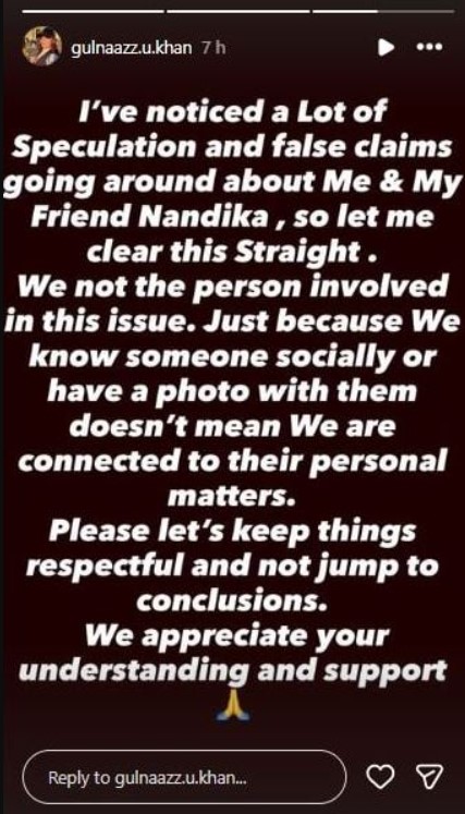 Gulnaaz Khan’s Instagram story about her and Nadika Dwivedi
