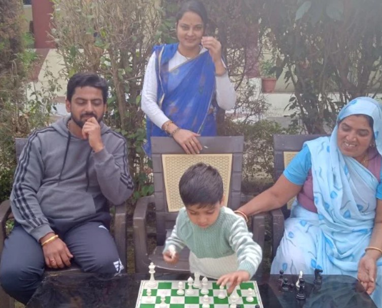 Sarwagya Singh Kushwaha with his parents and grandmother