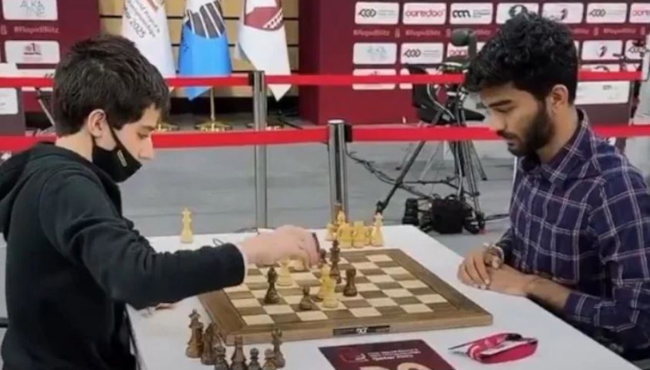 Sergey Sklokin playing with GM Gukesh D at the FIDE World Blitz Championship