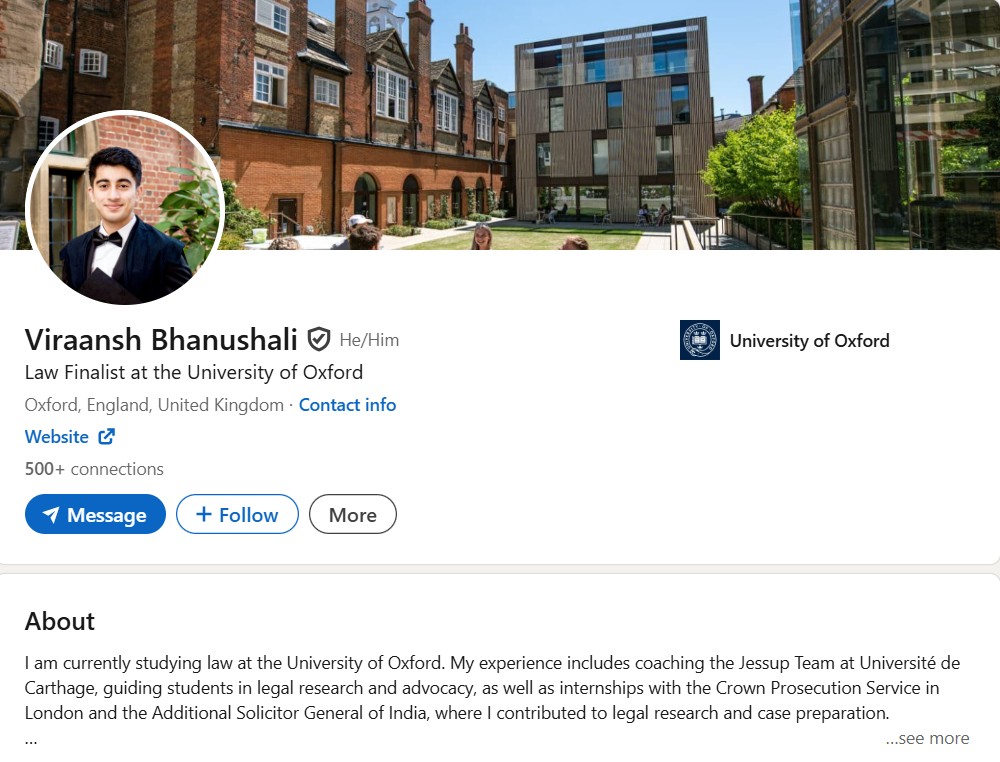 Viraansh Bhanushali's LinkedIn profile