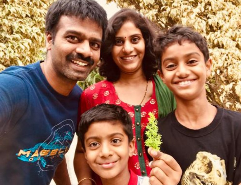 Madhu Gottumukkala with his wife and sons
