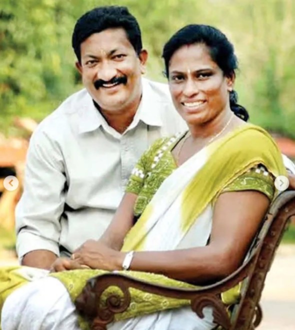 V Srinivasan with his wife P. T. Usha