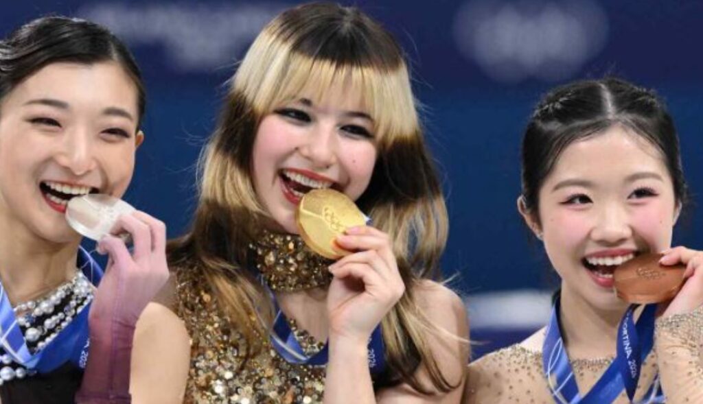 Alysa Liu (middle) at the 2026 Winter Olympics