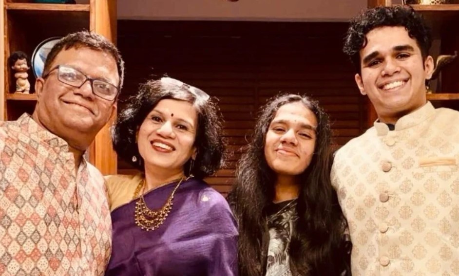 Irina Ghose with her husband, son and daughter