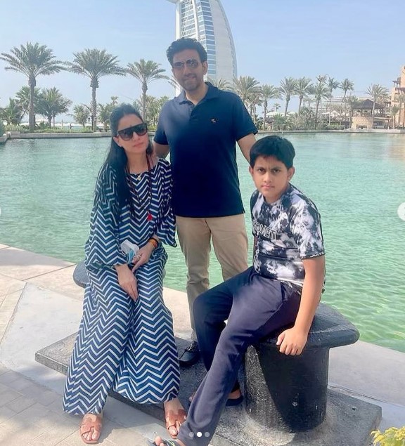 Rouble Nagi with her husband and son