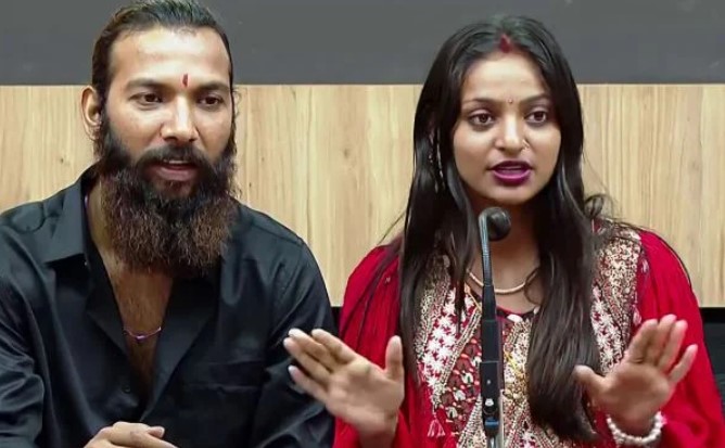 Farman Khan and Monalisa Bhosle, during a press conference after their marriage