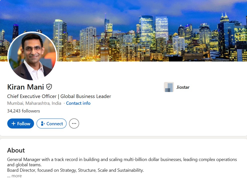 Kiran Mani's LinkedIn profile