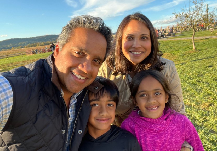 Manu Raju with his wife and kids
