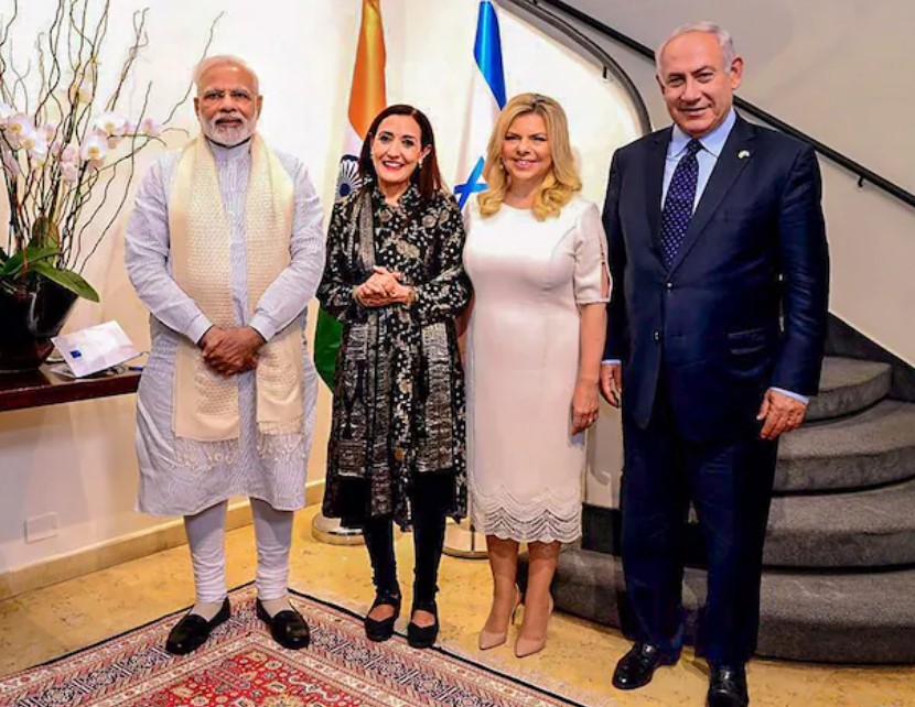 Reena Pushkarna with PM Narendra Modi and Israeli PM Benjamin Netanyahu