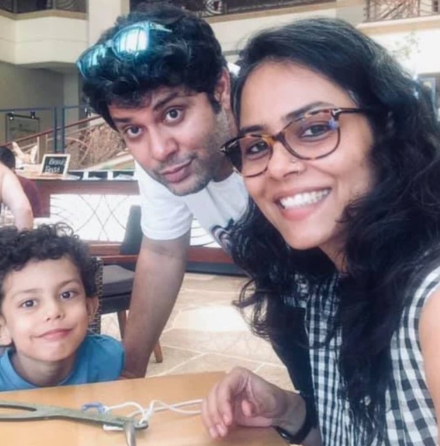 Nusrat F. Jafri with her husband and son