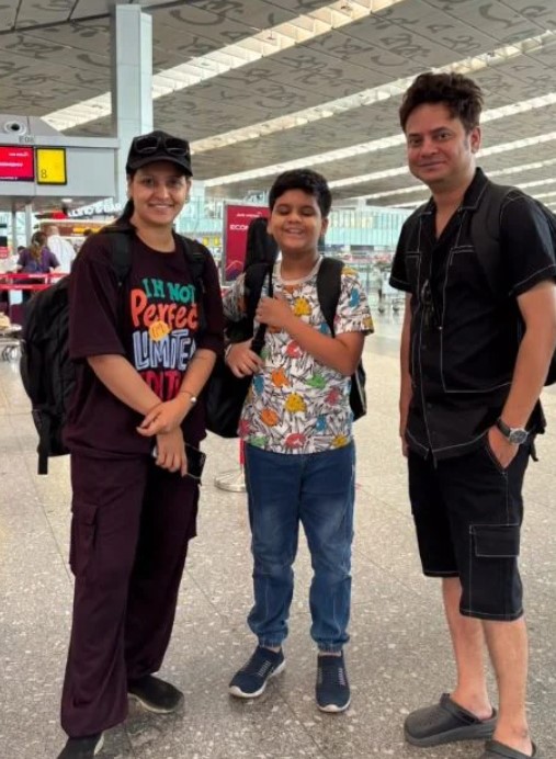 Priyanka Sarkar with her husband and son