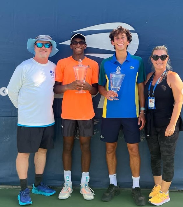 Nishesh Basavareddy with American Tennis player Oza Baris after they won US Open boys’ doubles title