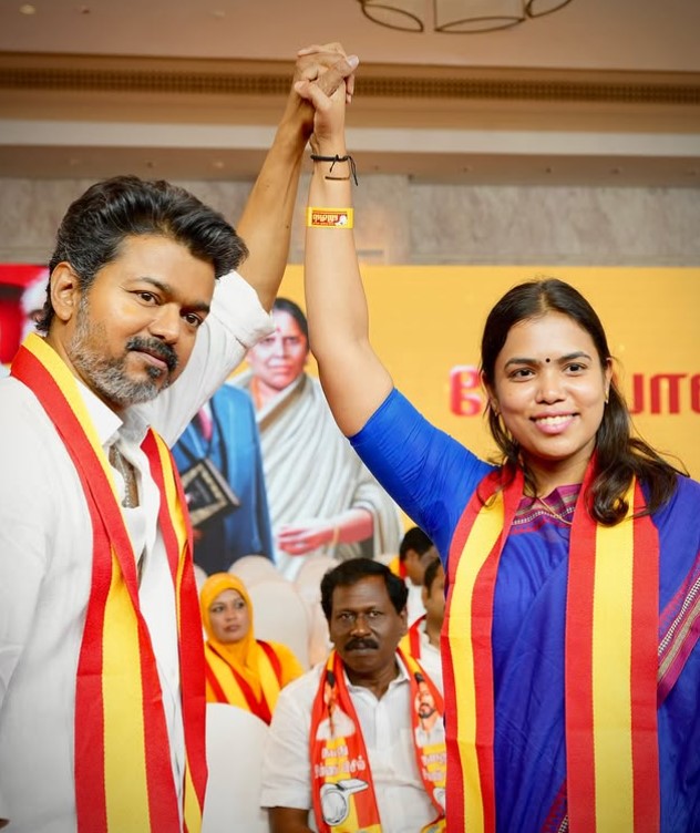 S. Keerthana during a political campaign with Vijay