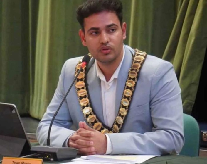 Tushar Kumar taking charge during its annual Mayor Making Ceremony at Fairway Hall as the Mayor of Elstree and Borehamwood Town Council in Hertfordshire, England,
