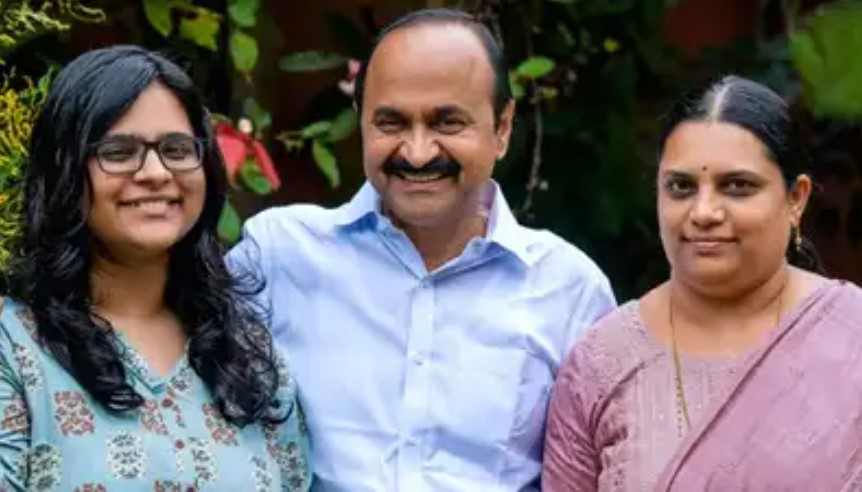 V. D. Satheesan with his wife and daughter