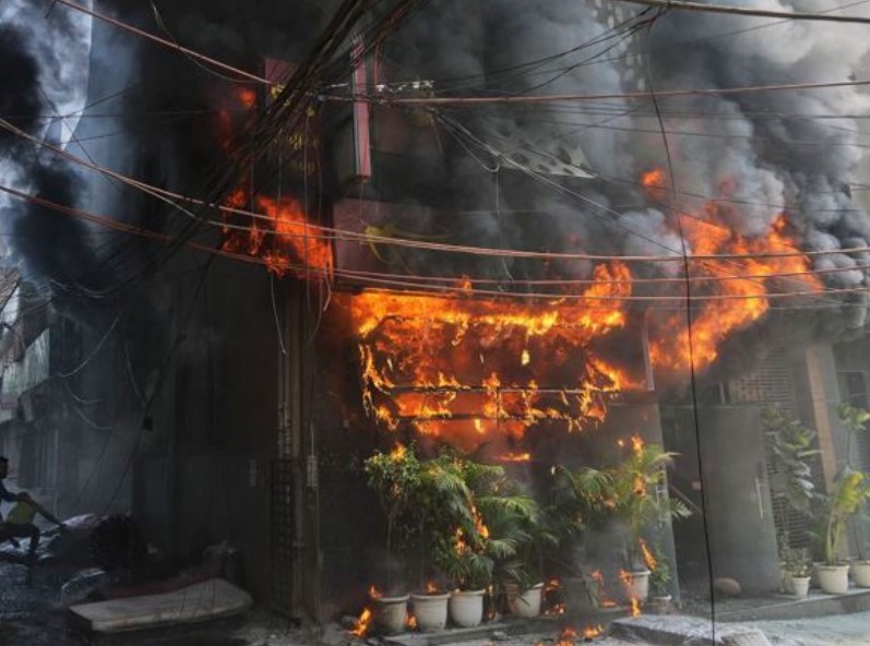 A snip of the fire that broke out at Lavkesh Bajaj’s Flourish Stay B&B in Malviya Nagar, Delhi