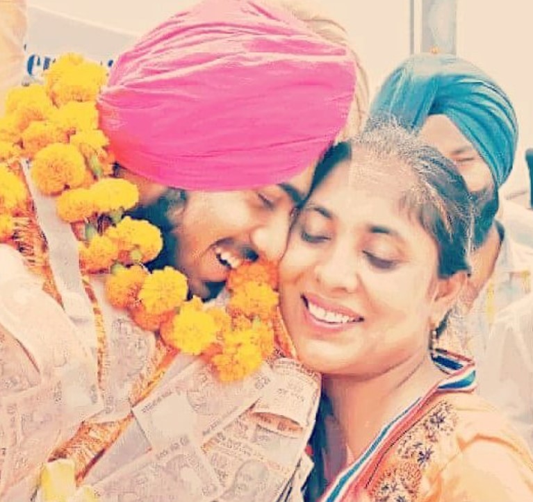 Gurindervir Singh with his mother