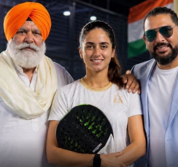 Amy Bundhel with her father, Yograj Singh and half-brother Yuvraj Singh