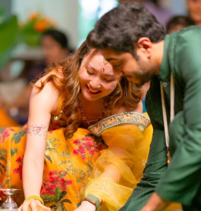 Siddharth Ghattamaneni with Hyein Kim on their engagement day