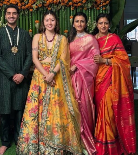 Siddharth Ghattamaneni with his fiancée, Hyein Kim, aunt Namrata Shirodkar, and other family member