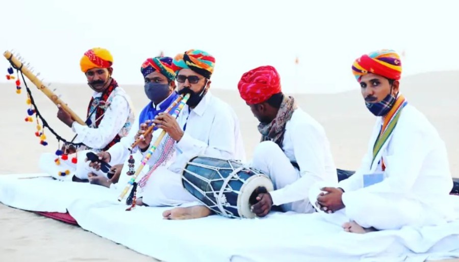 Taga Ram Bheel while performing with his group