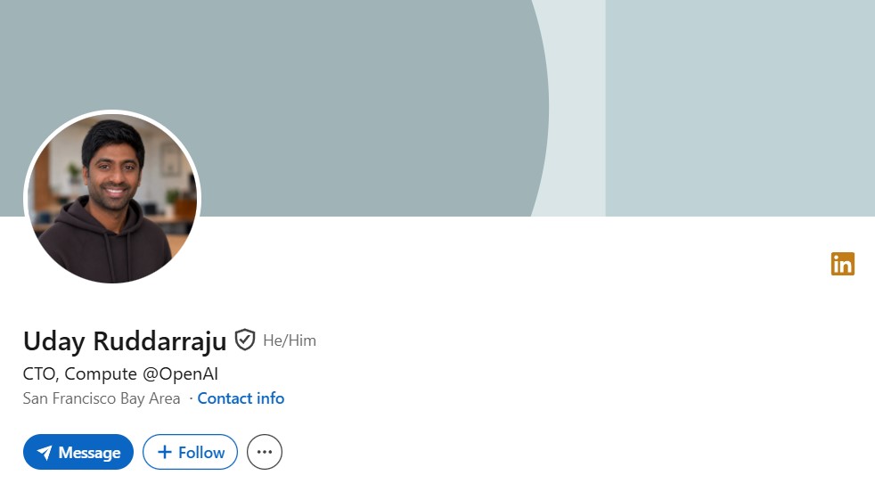 Uday Ruddarraju's LinkedIn profile