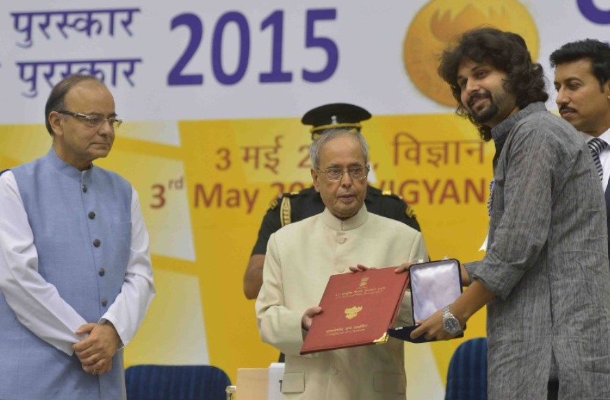 Amartya Bhattacharyya honoured with the Silver Lotus Award (Rajat Kamal) by the President of India Pranab Mukherjee at the 63rd National Film Awards