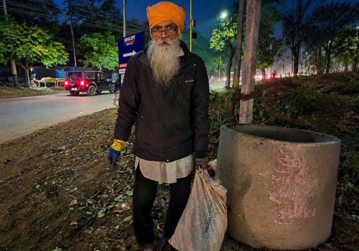 Inderjit Singh Sidhu while cleaning an area