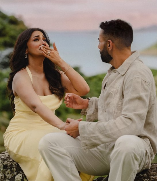 Kaaran Dhanak and Jiya Shankar after getting engaged