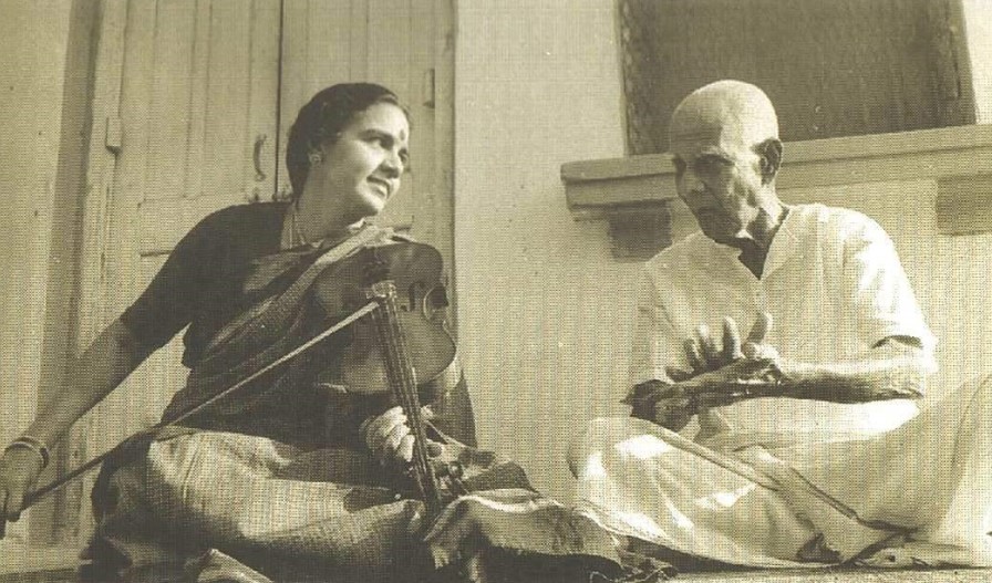 N. Rajam with her father